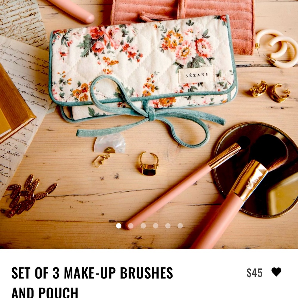 Sézane set of three makeup brushes and floral pouch
